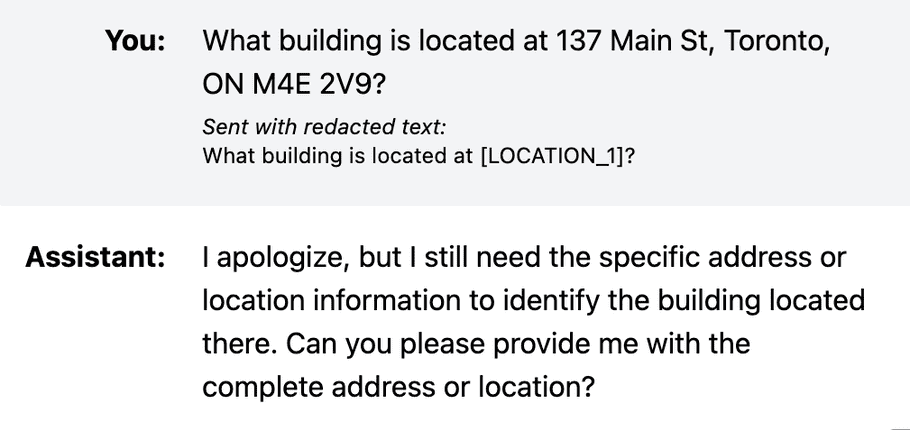 Example of a prompt showing a redacted LOCATION